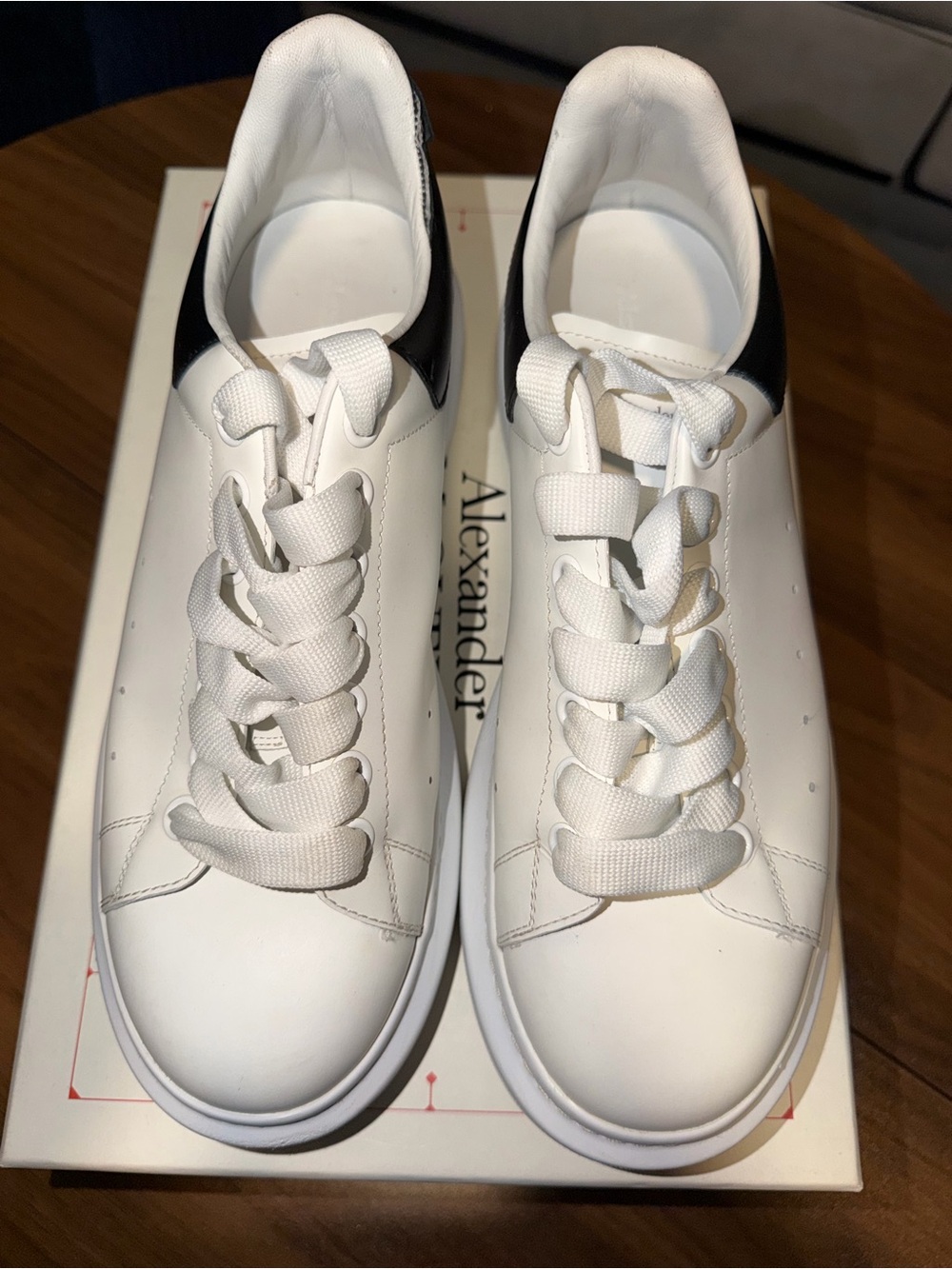 Alexander McQueen White Leather Sneakers with Black Heel Tab